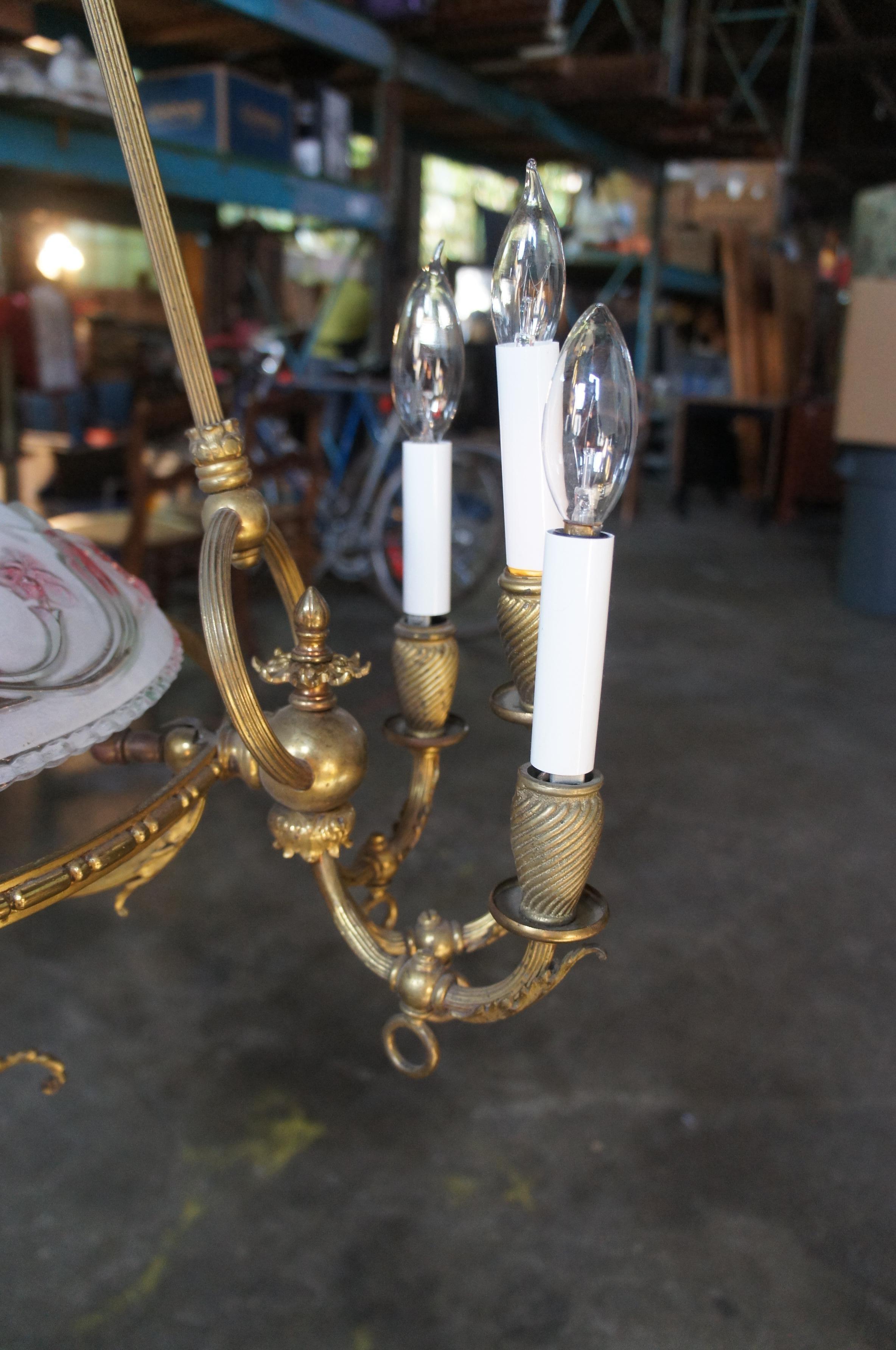 Rare Antique French Victorian Brass Filigree 10 Light Converted Gas Chandelier For Sale 4