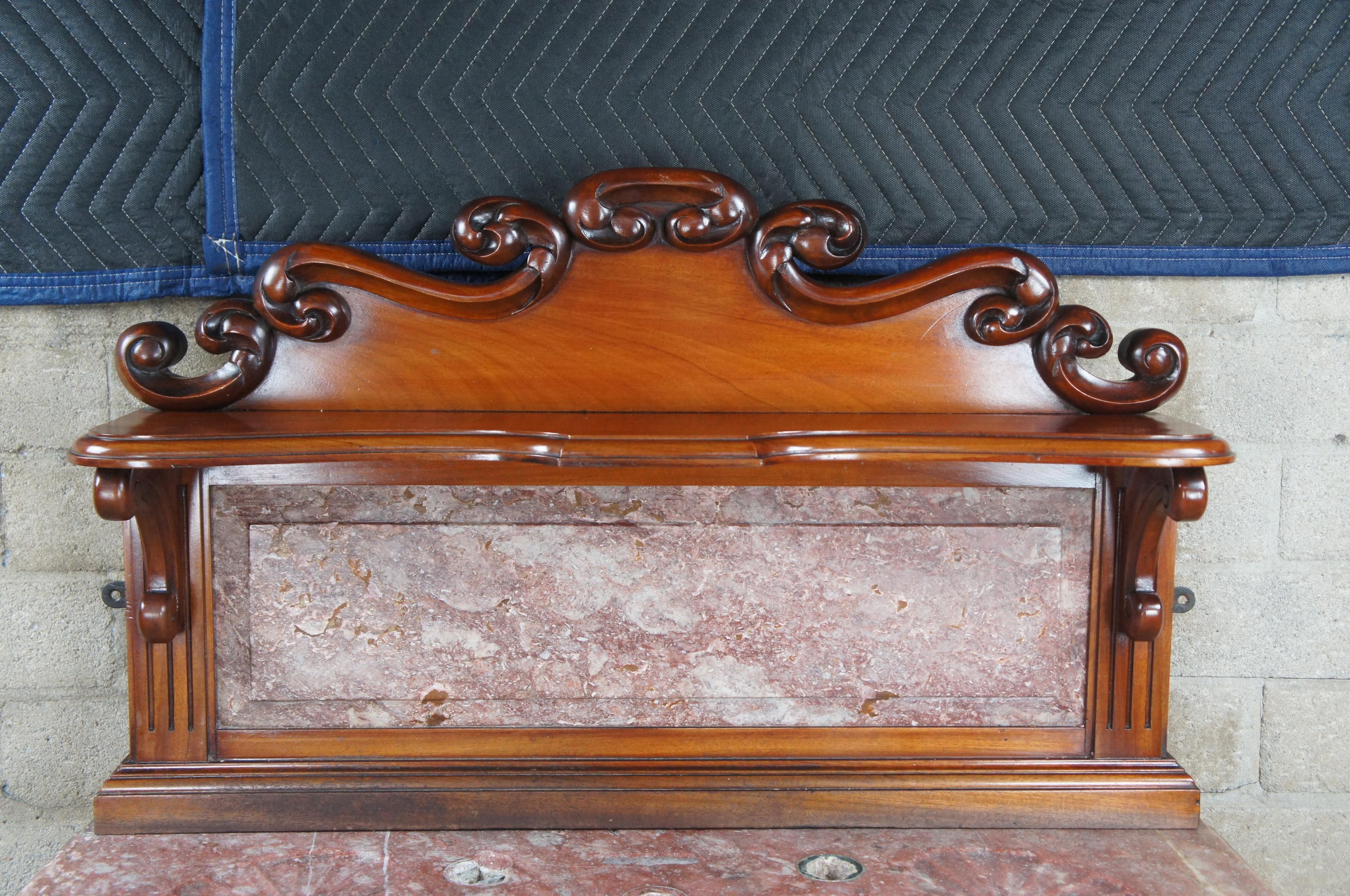 Rare Antique French Victorian Mahogany Marble Top Bathroom Vanity Porcelain Sink For Sale 1