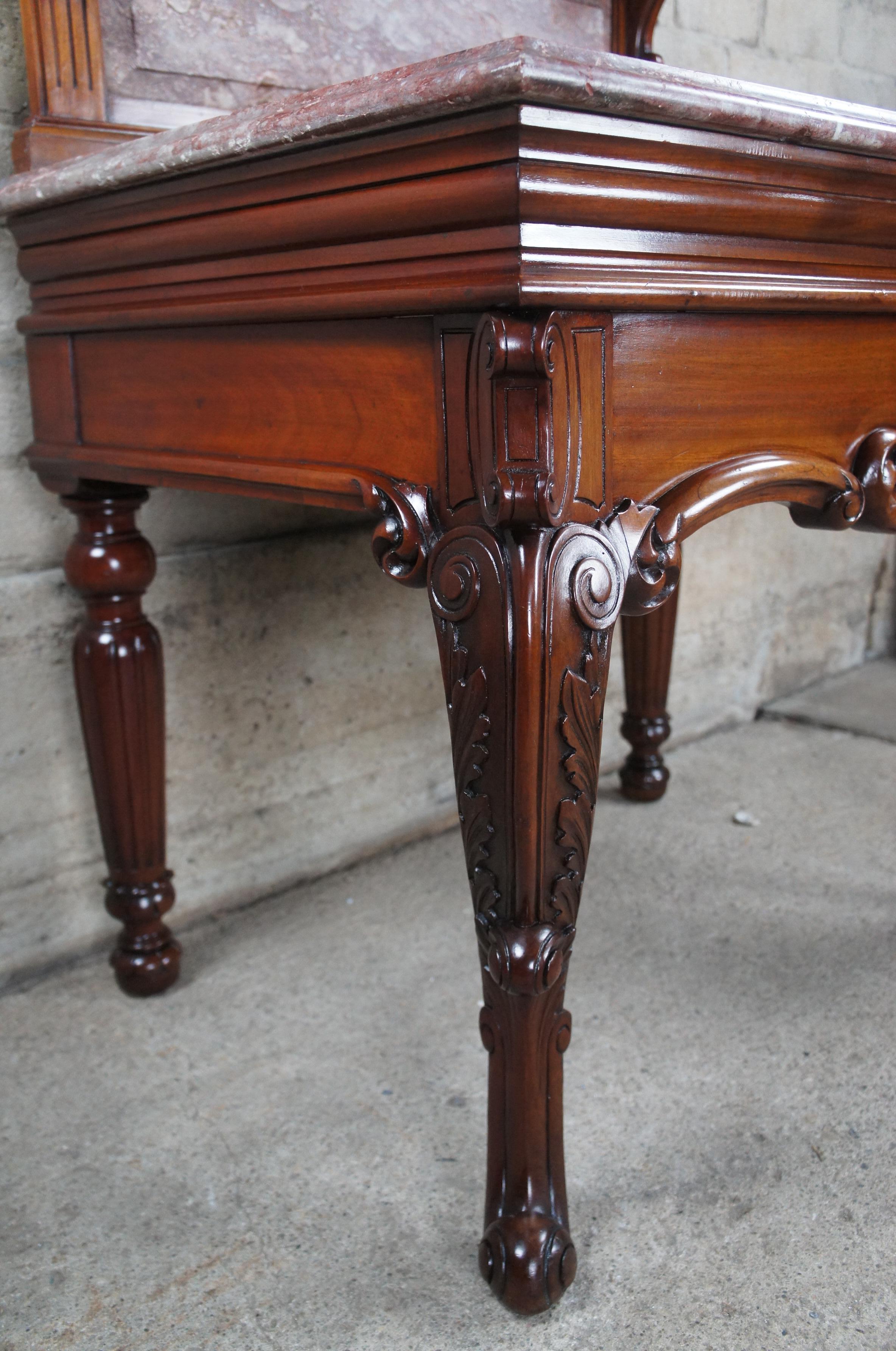 Rare Antique French Victorian Mahogany Marble Top Bathroom Vanity Porcelain Sink For Sale 5
