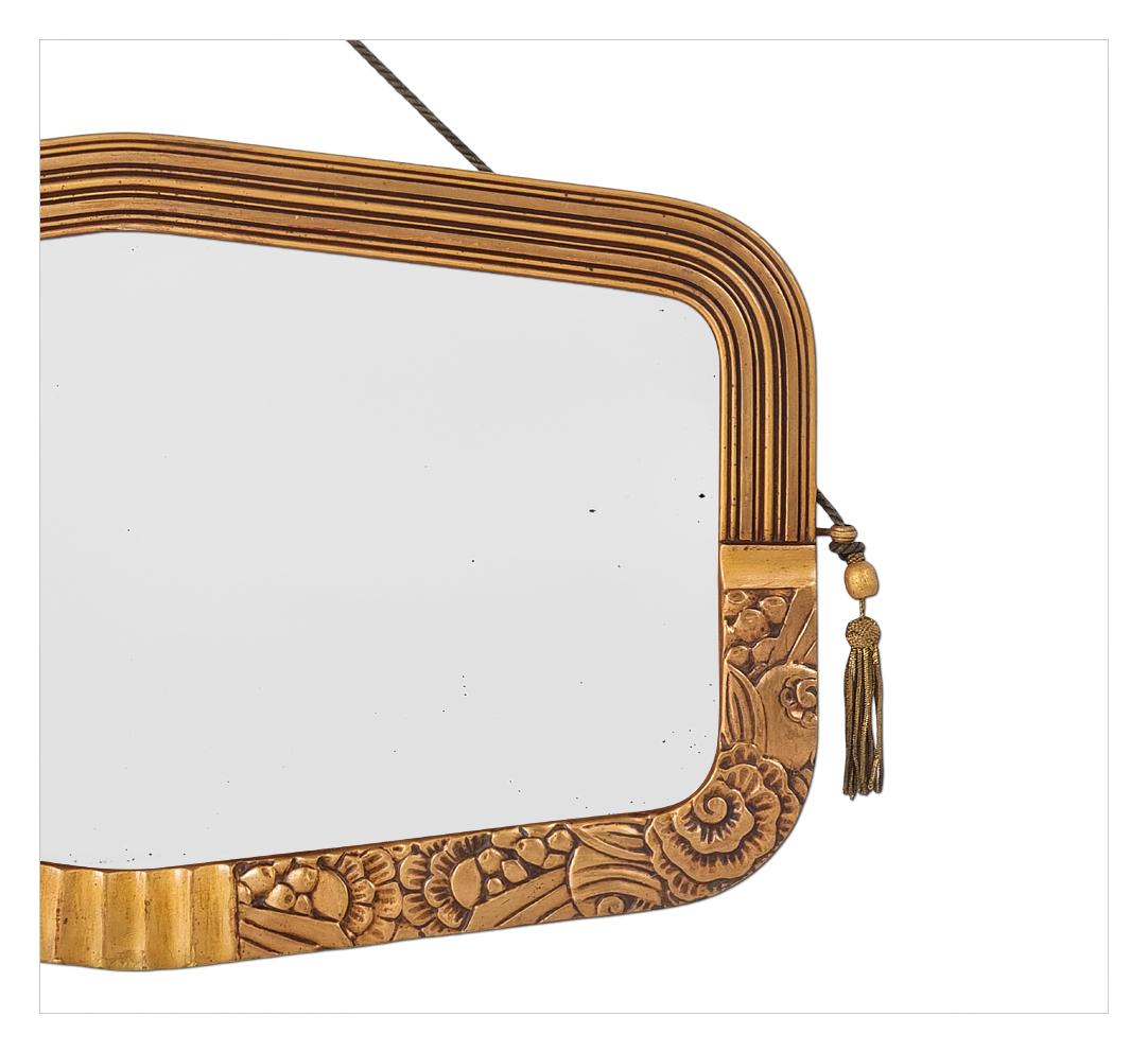 Mid-20th Century Rare Antique French Wall Mirror From The Art Deco Period In Giltwood, Dated 1935 For Sale
