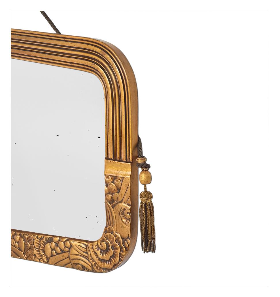 Rare Antique French Wall Mirror From The Art Deco Period In Giltwood, Dated 1935 For Sale 1