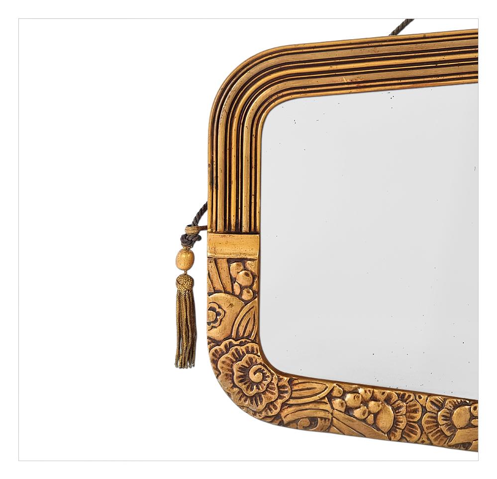 Rare Antique French Wall Mirror From The Art Deco Period In Giltwood, Dated 1935 For Sale 2