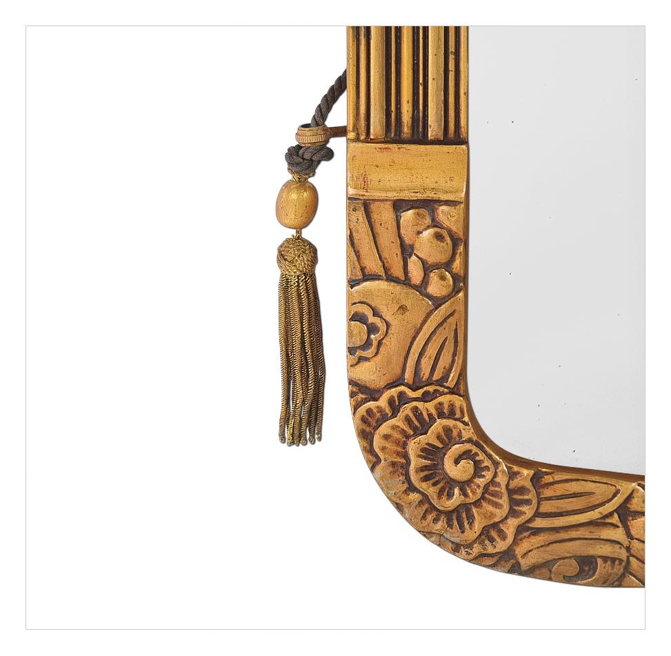 Rare Antique French Wall Mirror From The Art Deco Period In Giltwood, Dated 1935 For Sale 3