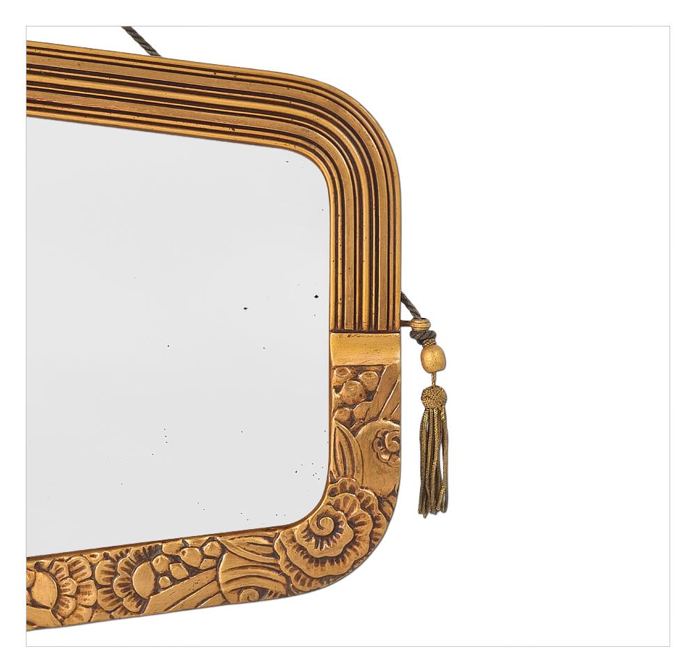 Rare Antique French Wall Mirror From The Art Deco Period In Giltwood, Dated 1935 For Sale 4