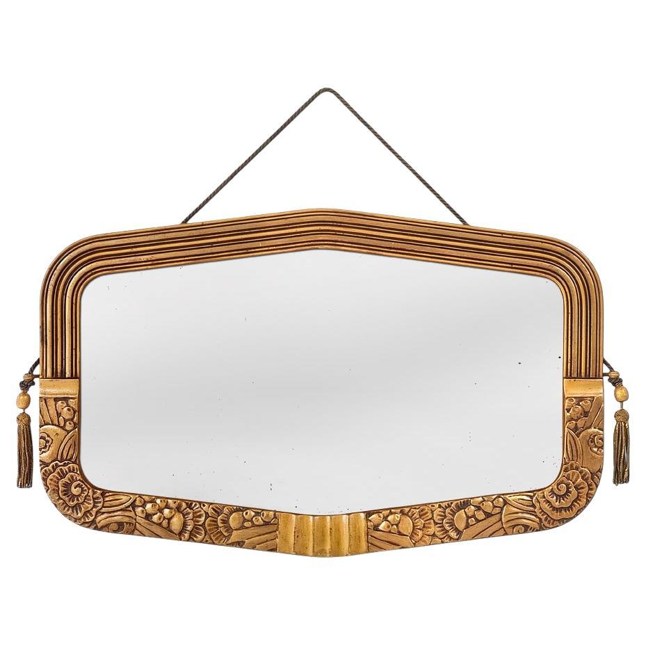 Raro Antique French Wall Mirror Del Periodo Art Deco En Giltwood, Fechado En 1935