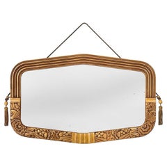 Raro Antique French Wall Mirror Del Periodo Art Deco En Giltwood, Fechado En 1935