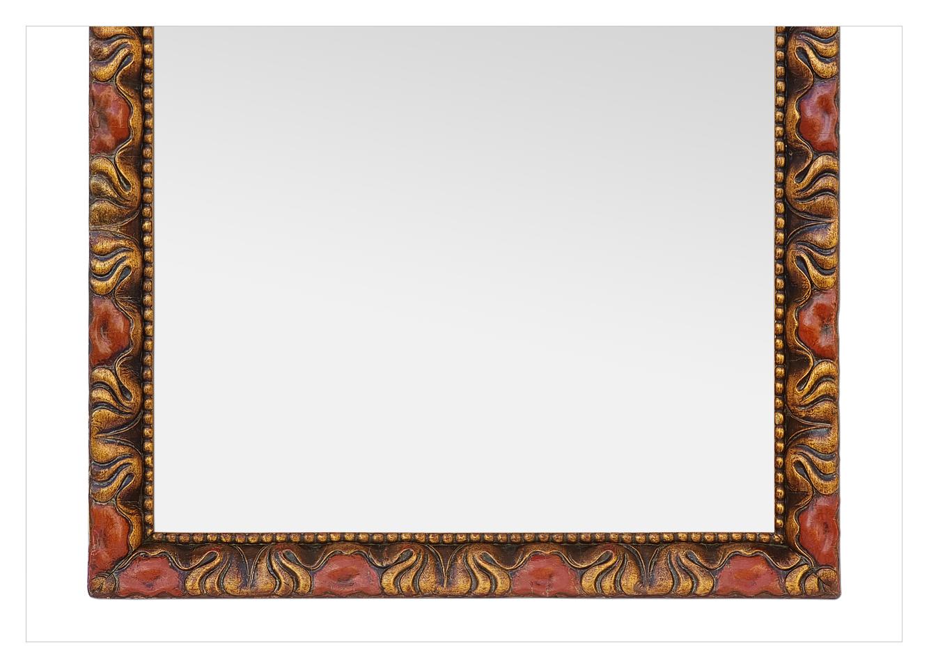 Rare Antique French Wall Mirror, Giltwood & Red Polychrome, circa 1930 For Sale 1