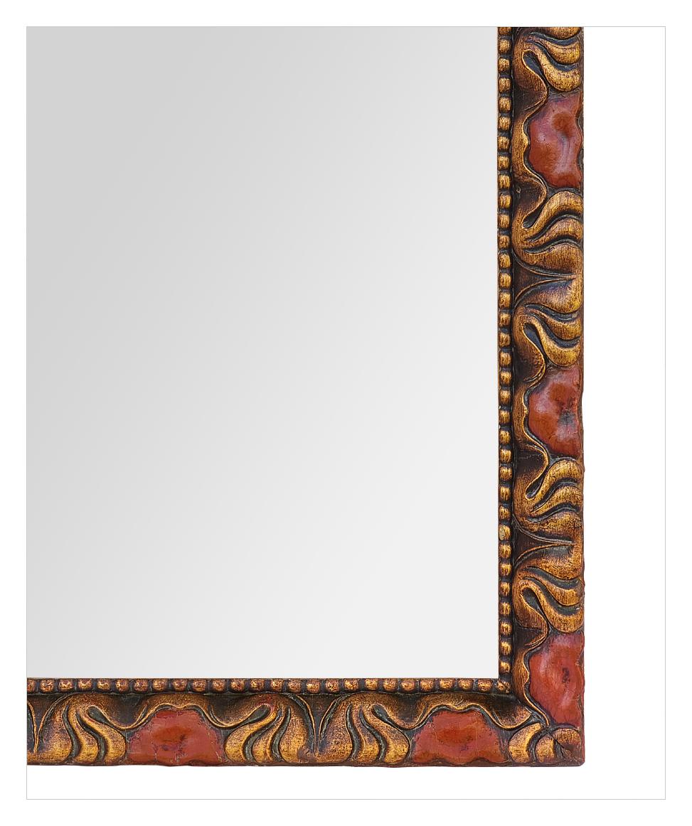 Rare Antique French Wall Mirror, Giltwood & Red Polychrome, circa 1930 For Sale 2