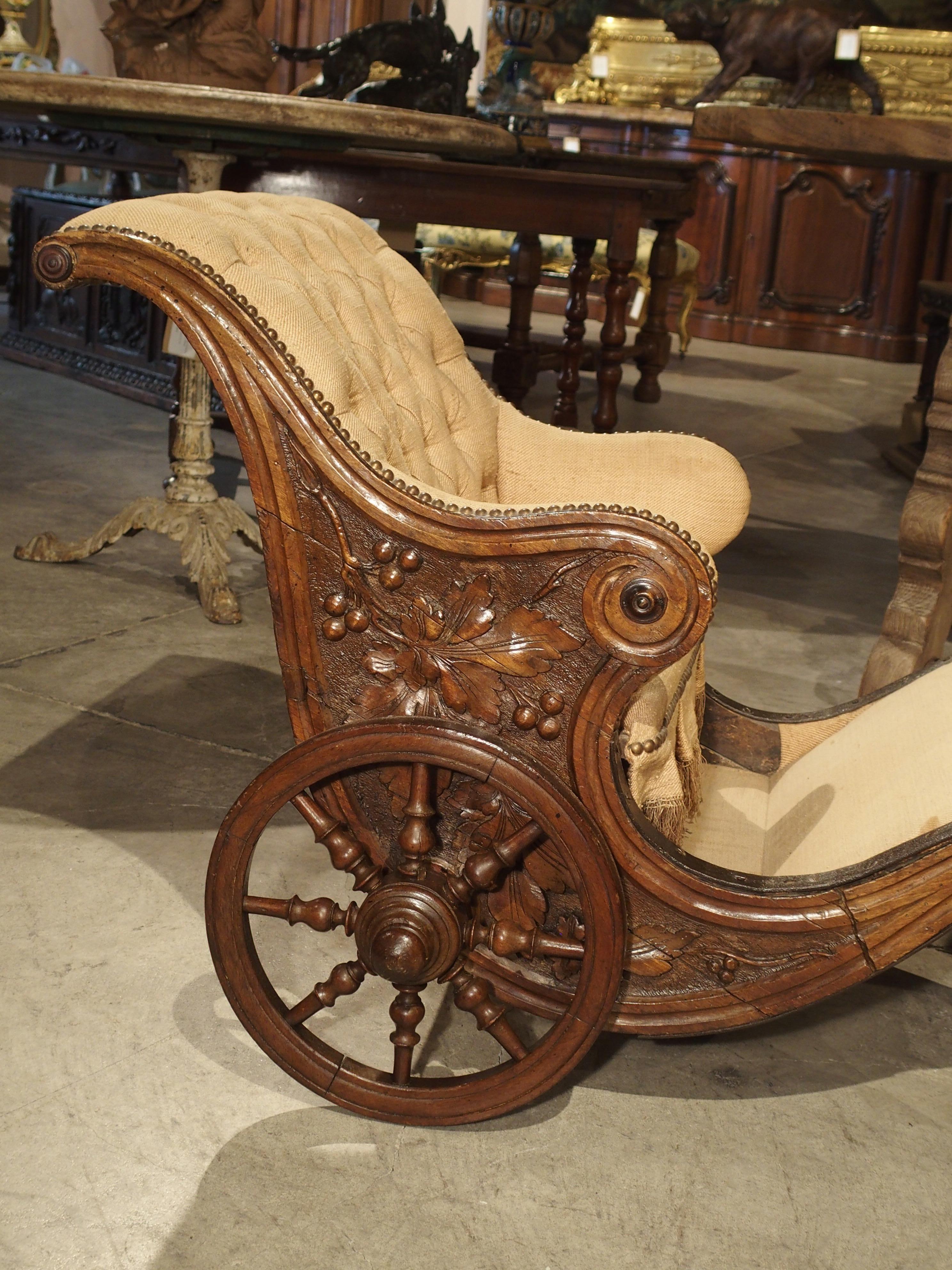 Rare Antique French Walnut Wood Children's Carriage, 19th Century 12