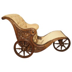 Rare Used French Walnut Wood Children's Carriage, 19th Century