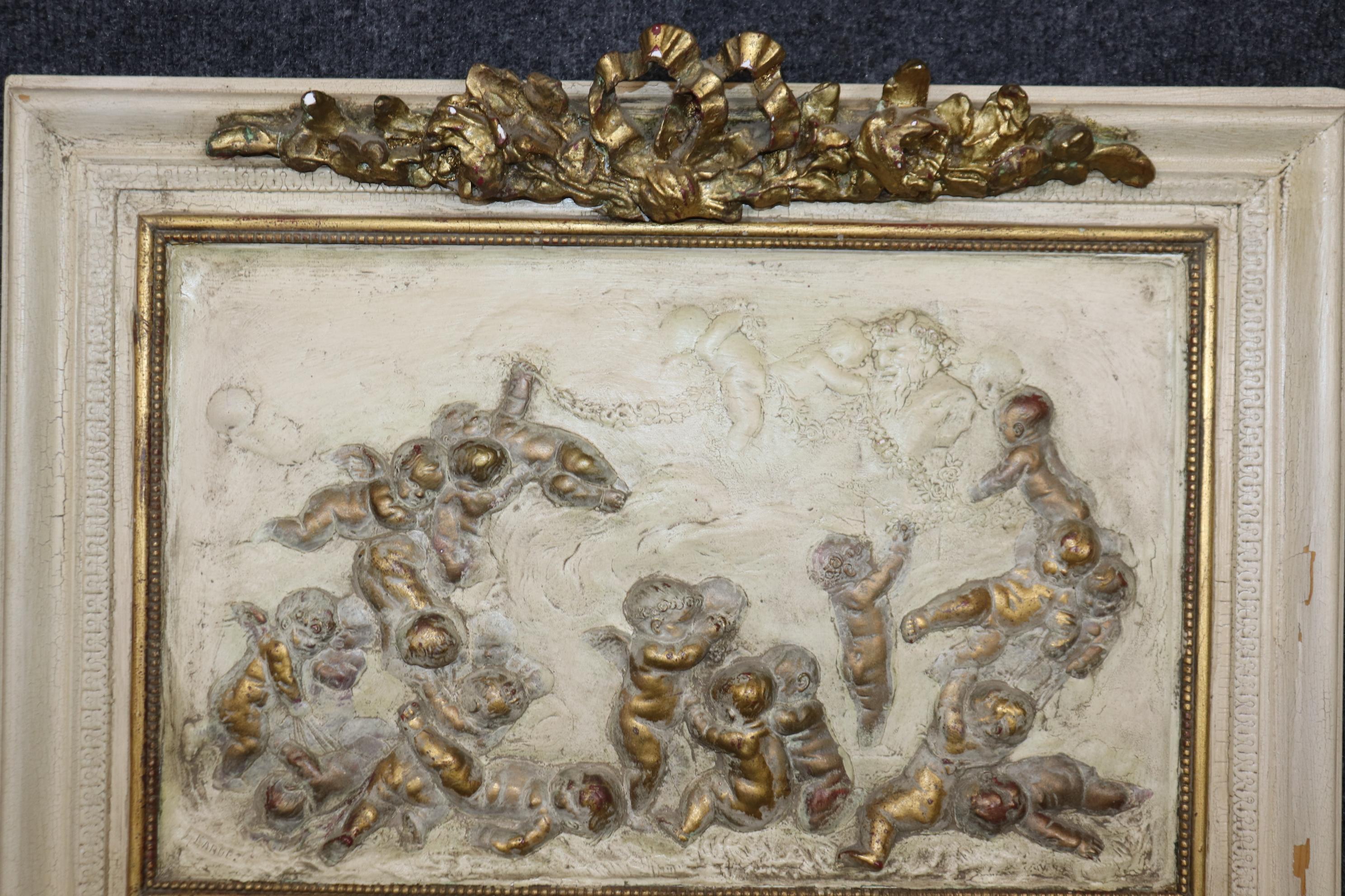 Louis XVI Rare Antique French White and Gold Gilded Carved Cherub Putti Mirror Circa 1900