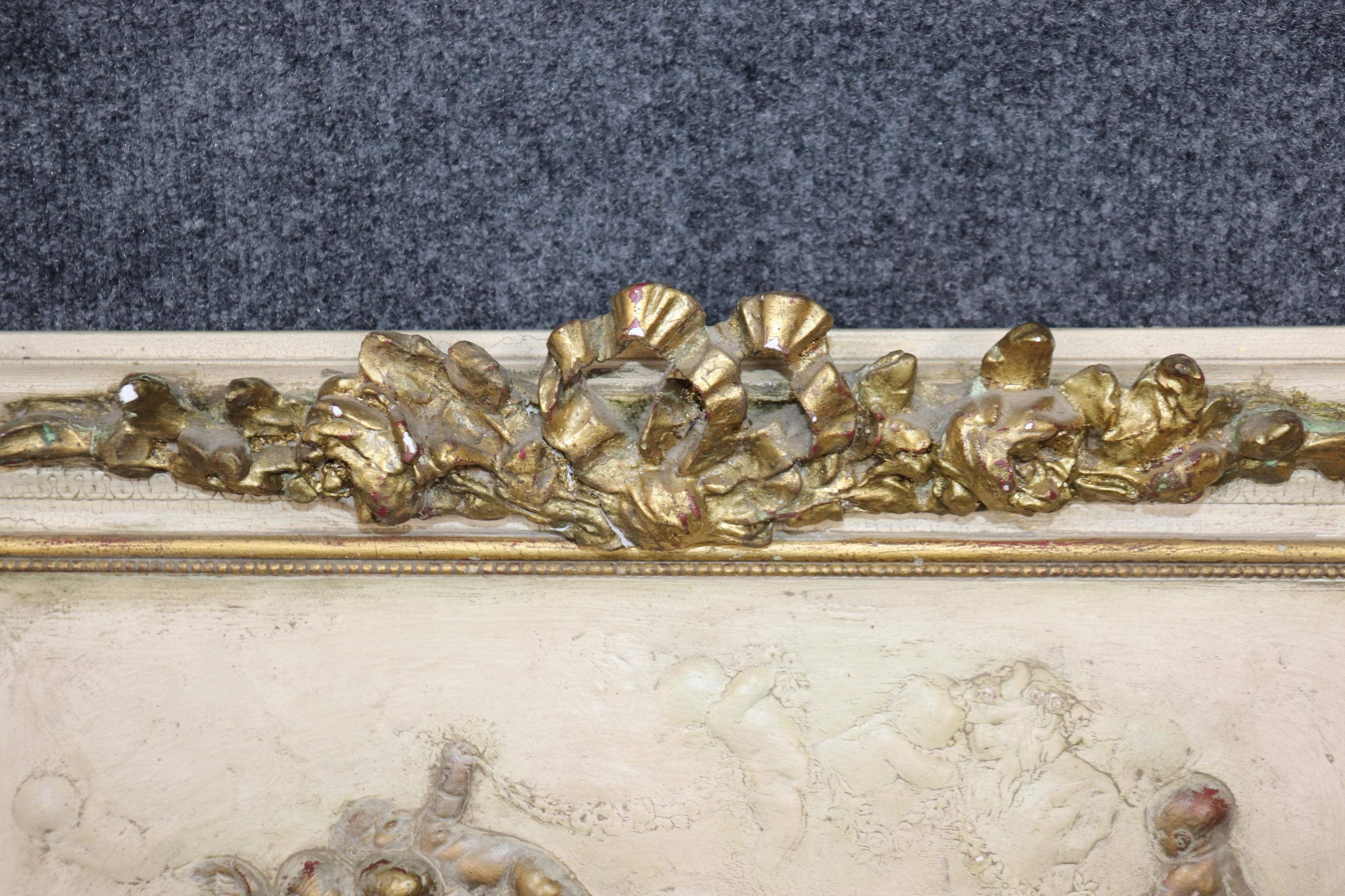 Rare Antique French White and Gold Gilded Carved Cherub Putti Mirror Circa 1900 In Good Condition For Sale In Swedesboro, NJ