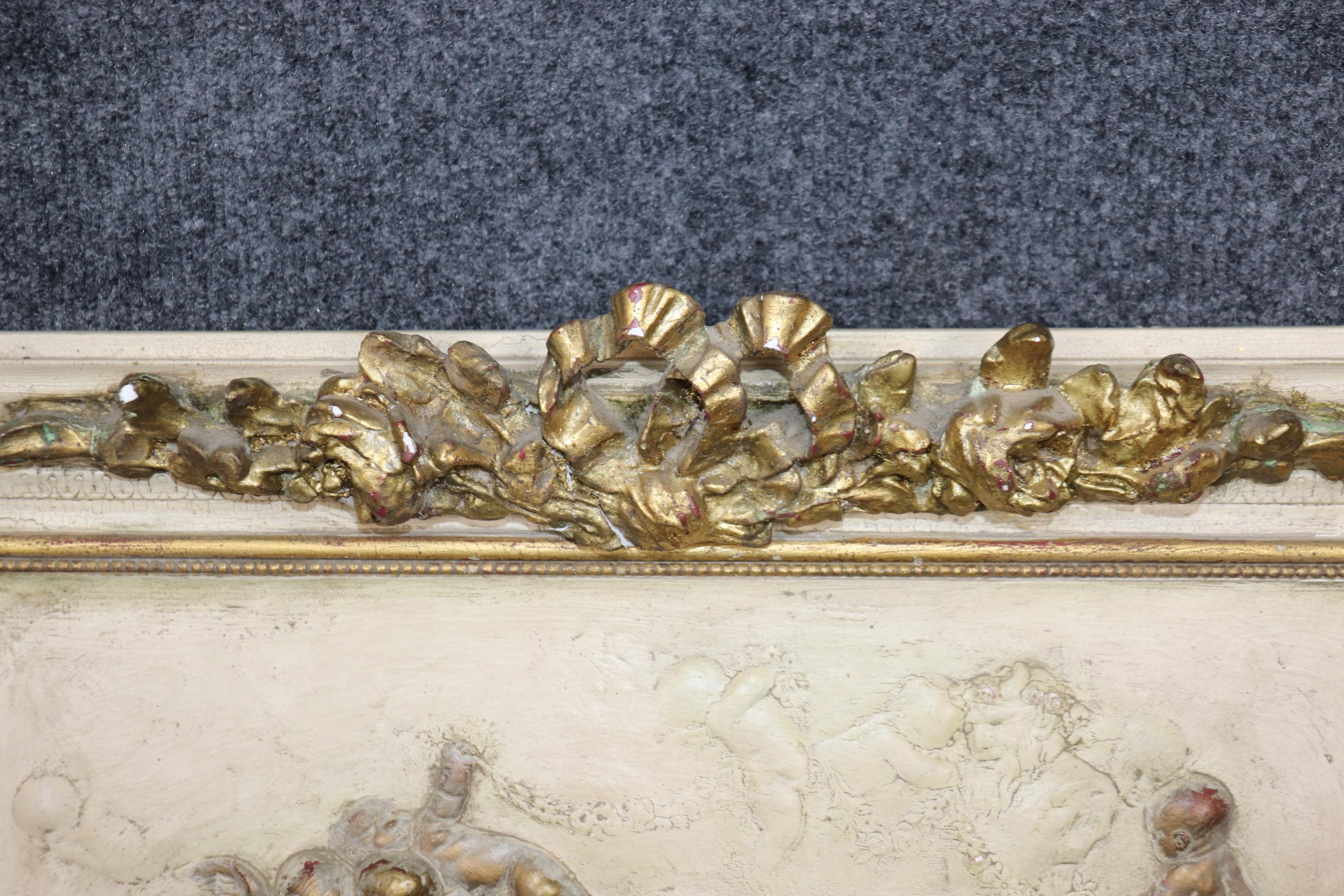 Rare Antique French White and Gold Gilded Carved Cherub Putti Mirror Circa 1900 In Good Condition In Swedesboro, NJ