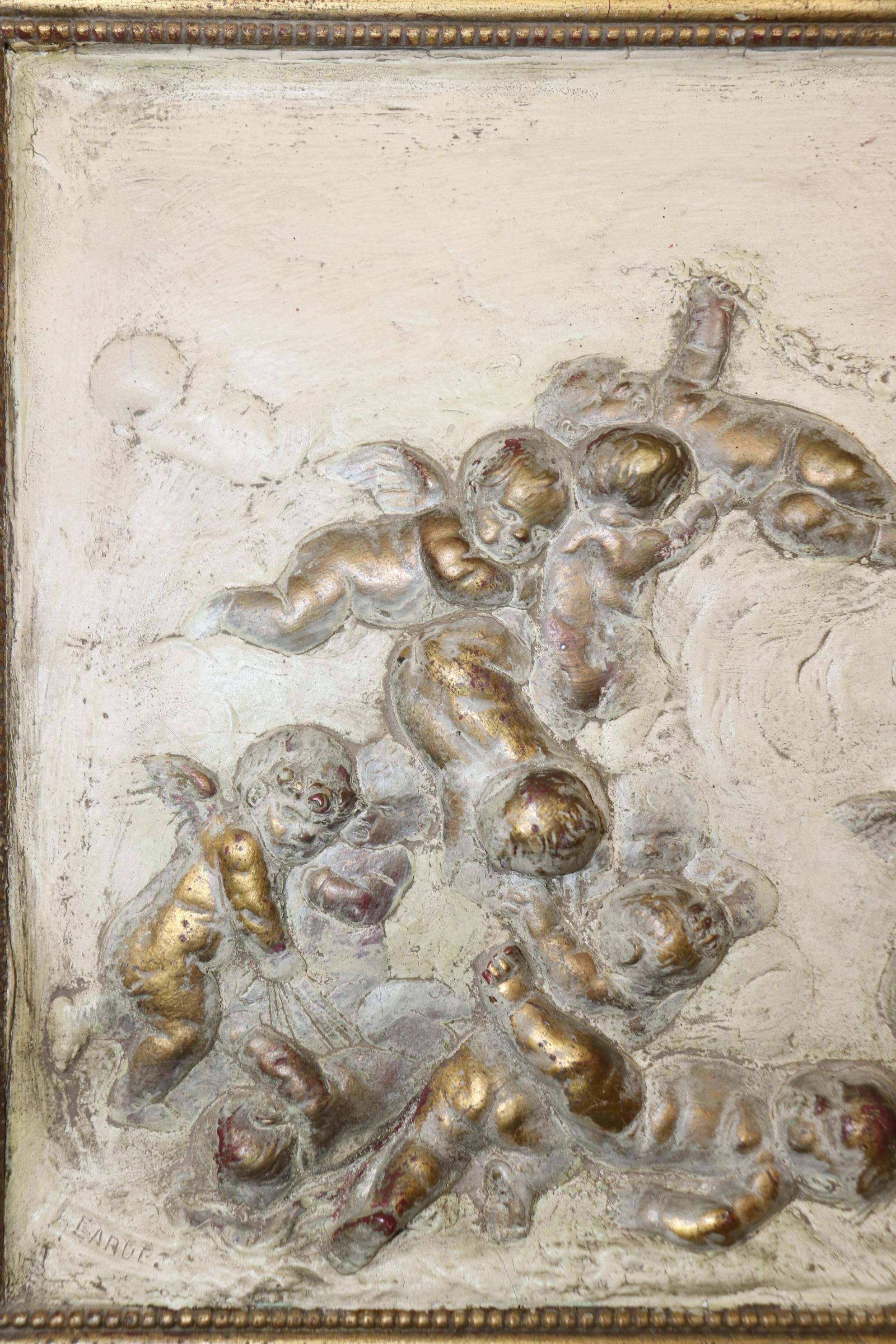 Gesso Rare Antique French White and Gold Gilded Carved Cherub Putti Mirror Circa 1900