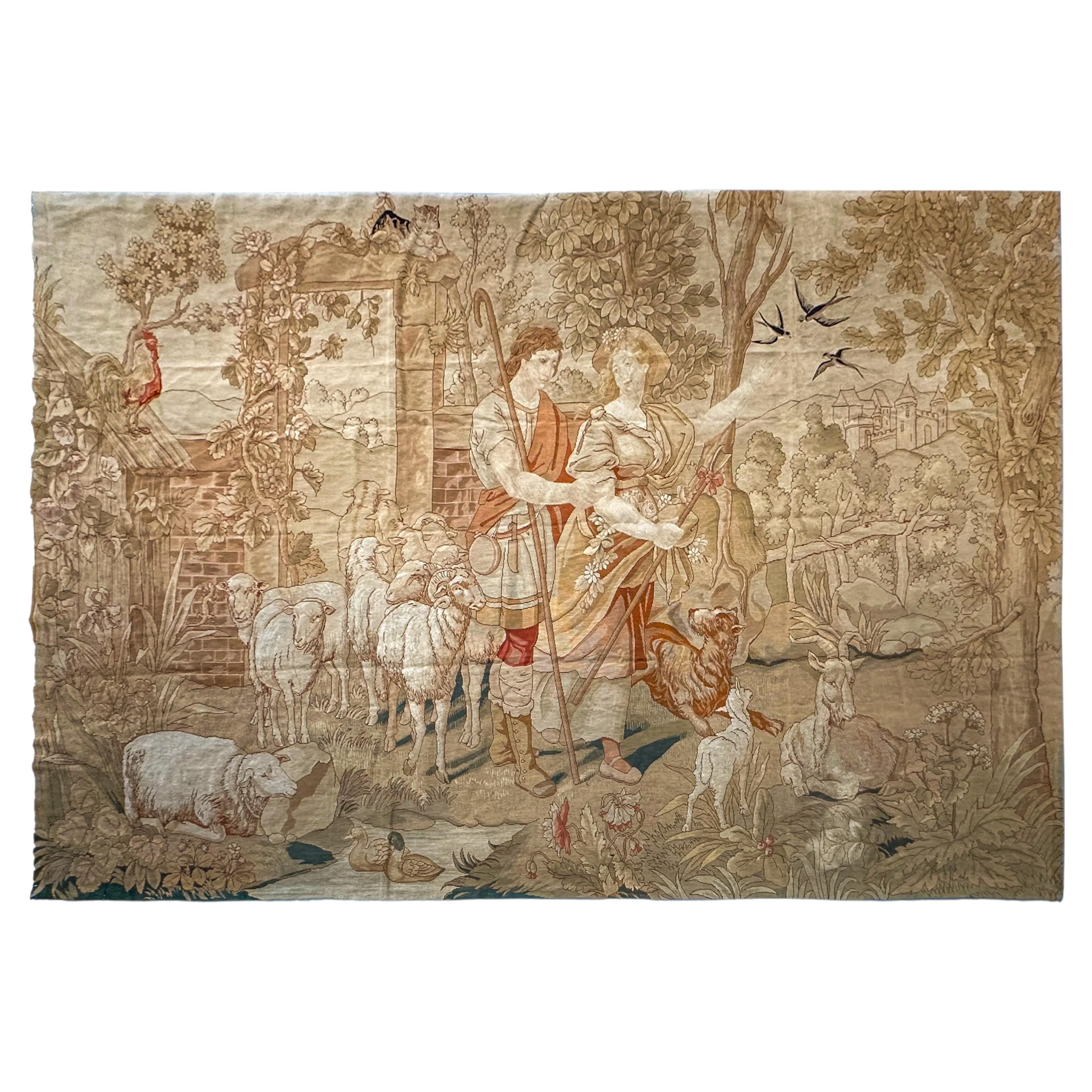 Rare Antique French Wool & Silk Needlepoint Tapestry 224x356 cm c.1920