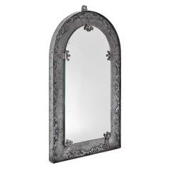 Raro Espejo Antiguo Francés de Hierro Forjado, Estilo Gótico, circa 1950