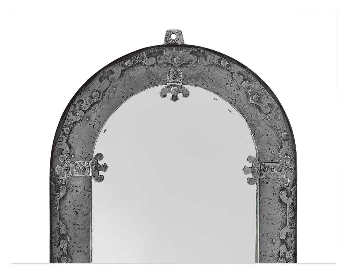 Patinated Rare Antique French Wrought Iron Mirror, Gothic Style, circa 1950 For Sale