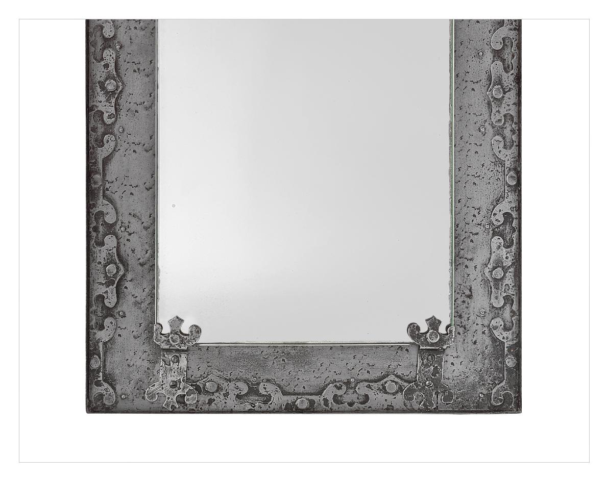 Mid-20th Century Rare Antique French Wrought Iron Mirror, Gothic Style, circa 1950 For Sale