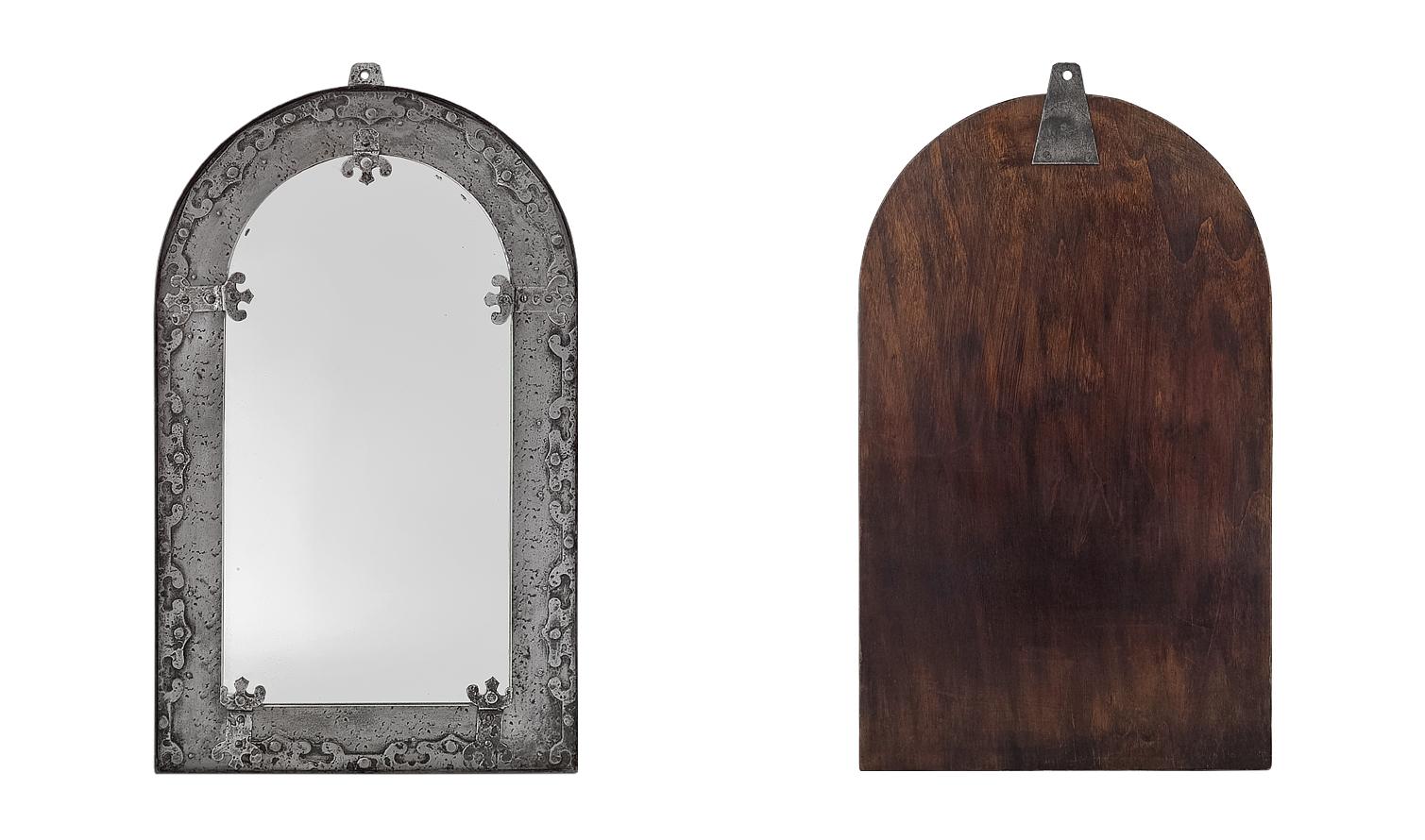 Rare Antique French Wrought Iron Mirror, Gothic Style, circa 1950 For Sale 1