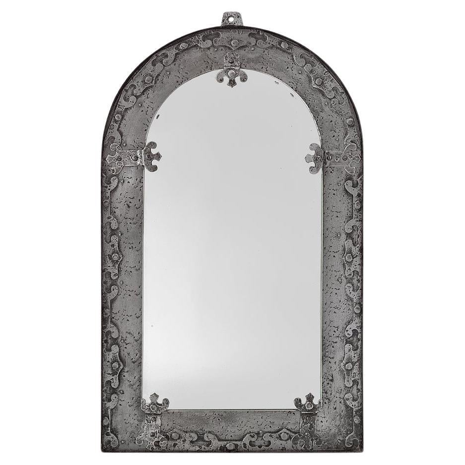 Rare Antique French Wrought Iron Mirror, Gothic Style, circa 1950