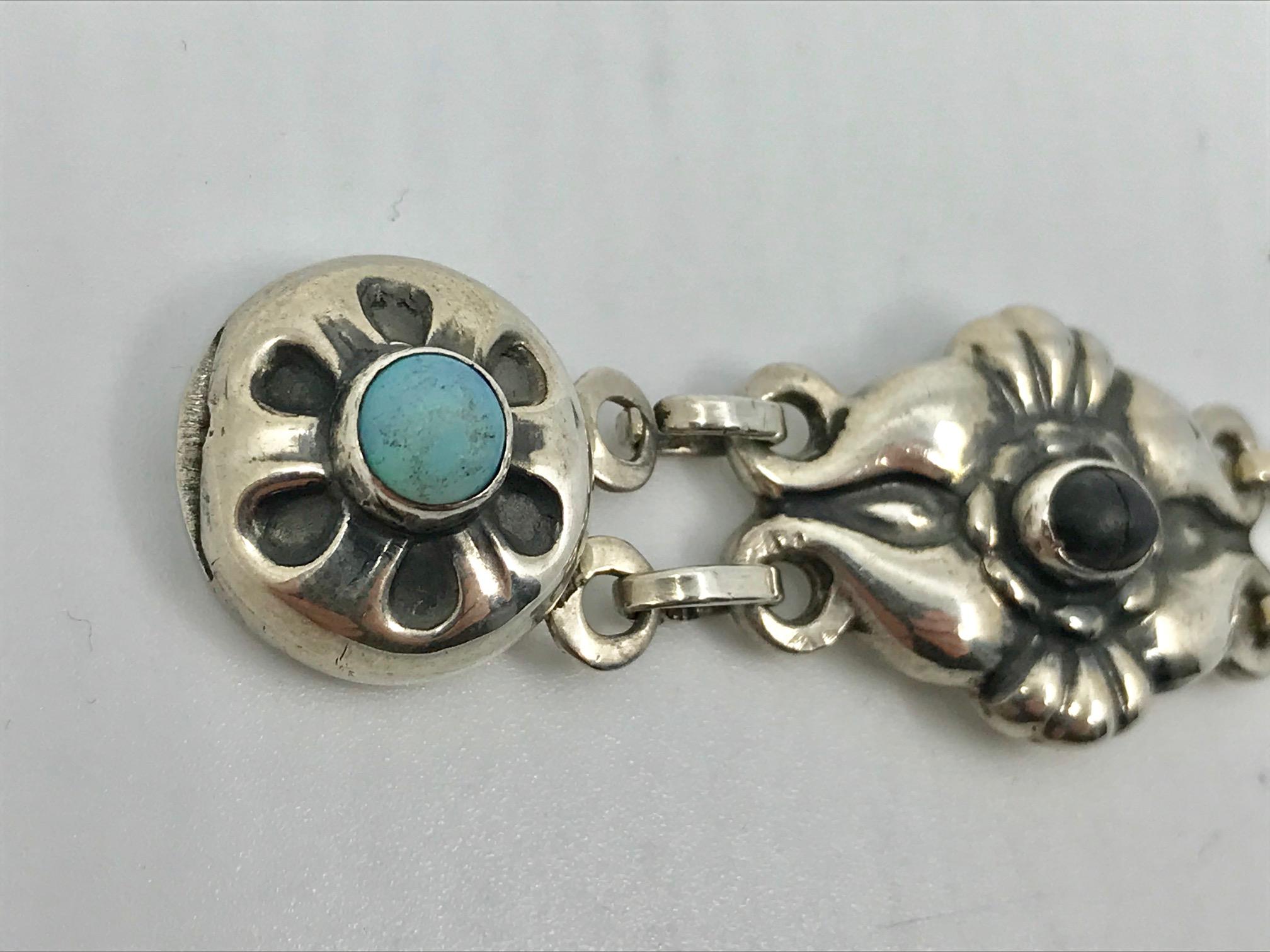 Art Nouveau Rare Antique Georg Jensen Bracelet #4 Opal and Labradorites For Sale