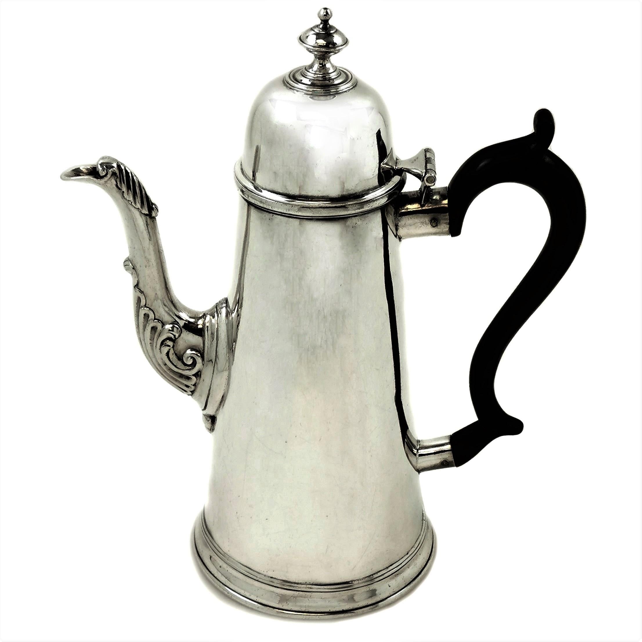 English Rare Antique George I Provincial Sterling Silver Coffee Pot Liverpool, 1725