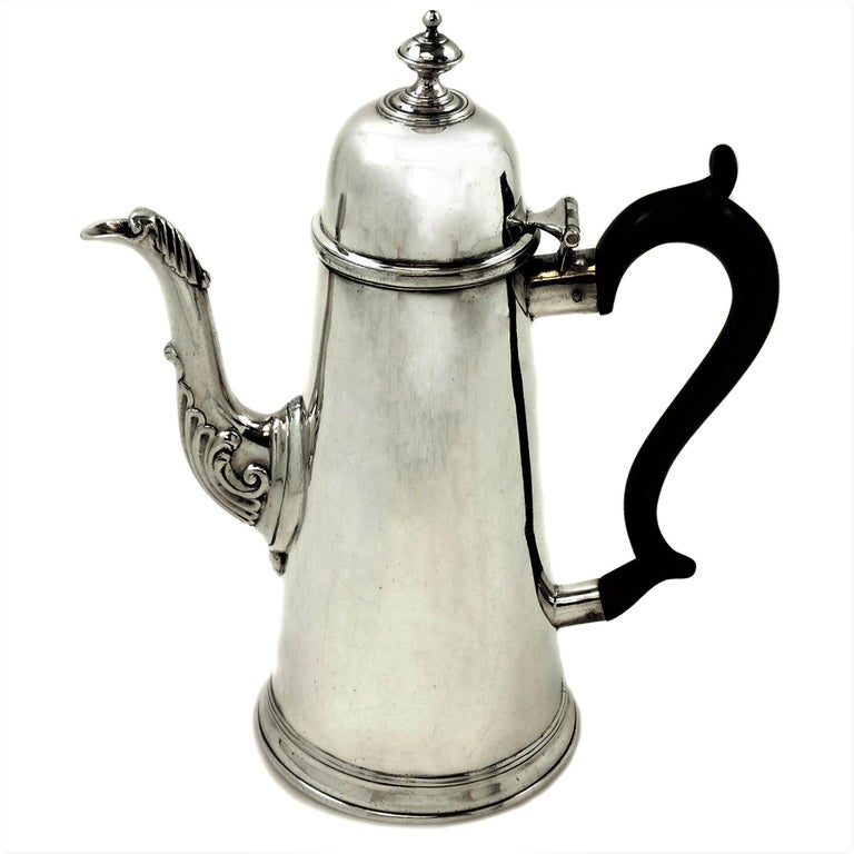 English Rare Antique George I Provincial Sterling Silver Coffee Pot Liverpool, 1725 For Sale