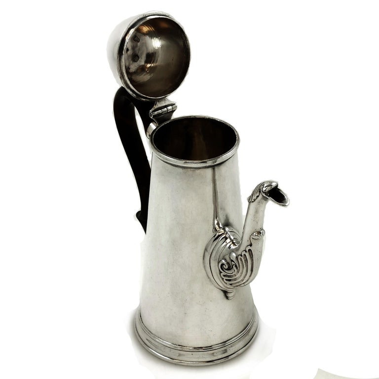 18th Century Rare Antique George I Provincial Sterling Silver Coffee Pot Liverpool, 1725 For Sale