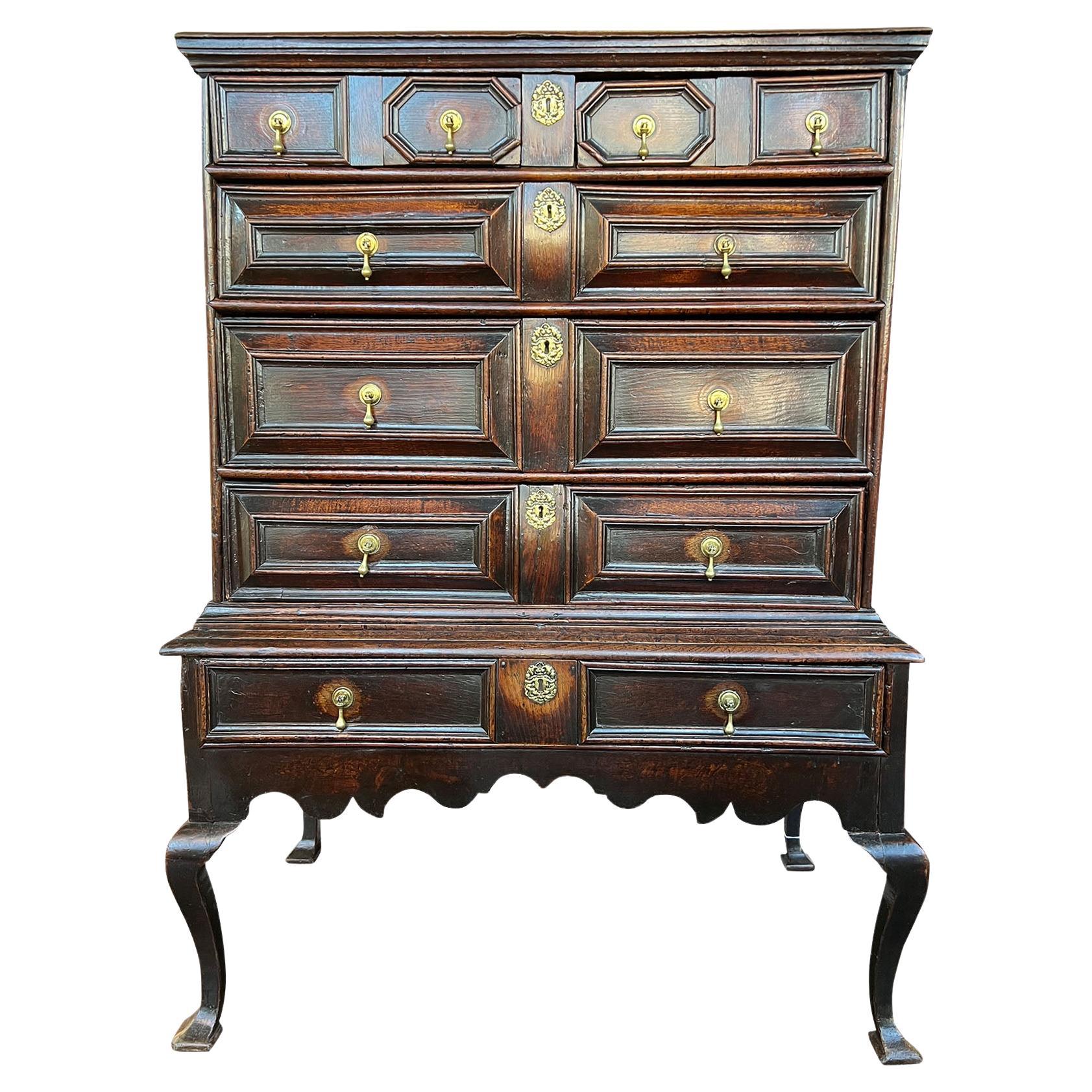 Rare Antique George II Oak Chest on Stand  For Sale