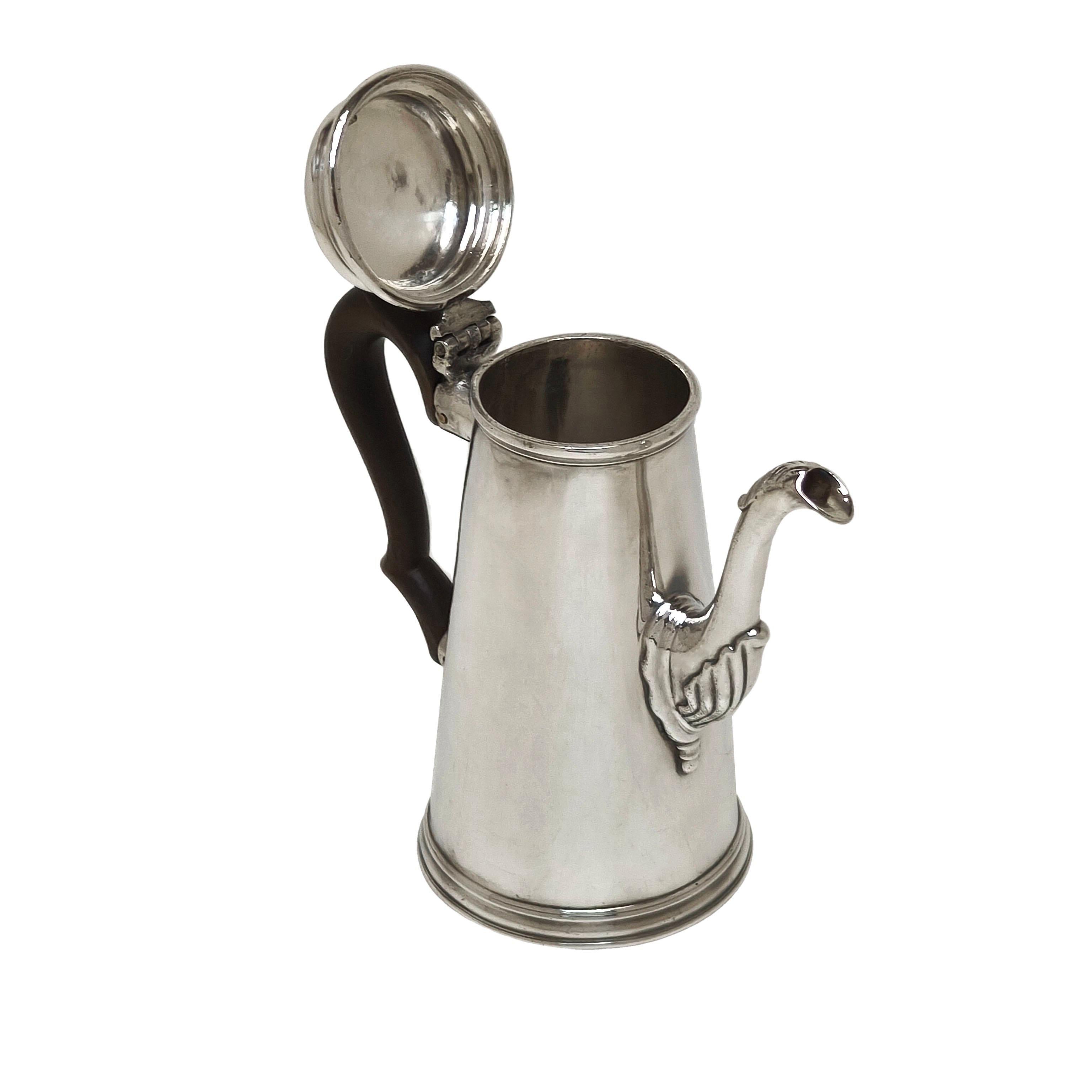 English Rare Antique George II Sterling Silver Bachelor Coffee Pot 1736 18th Century For Sale