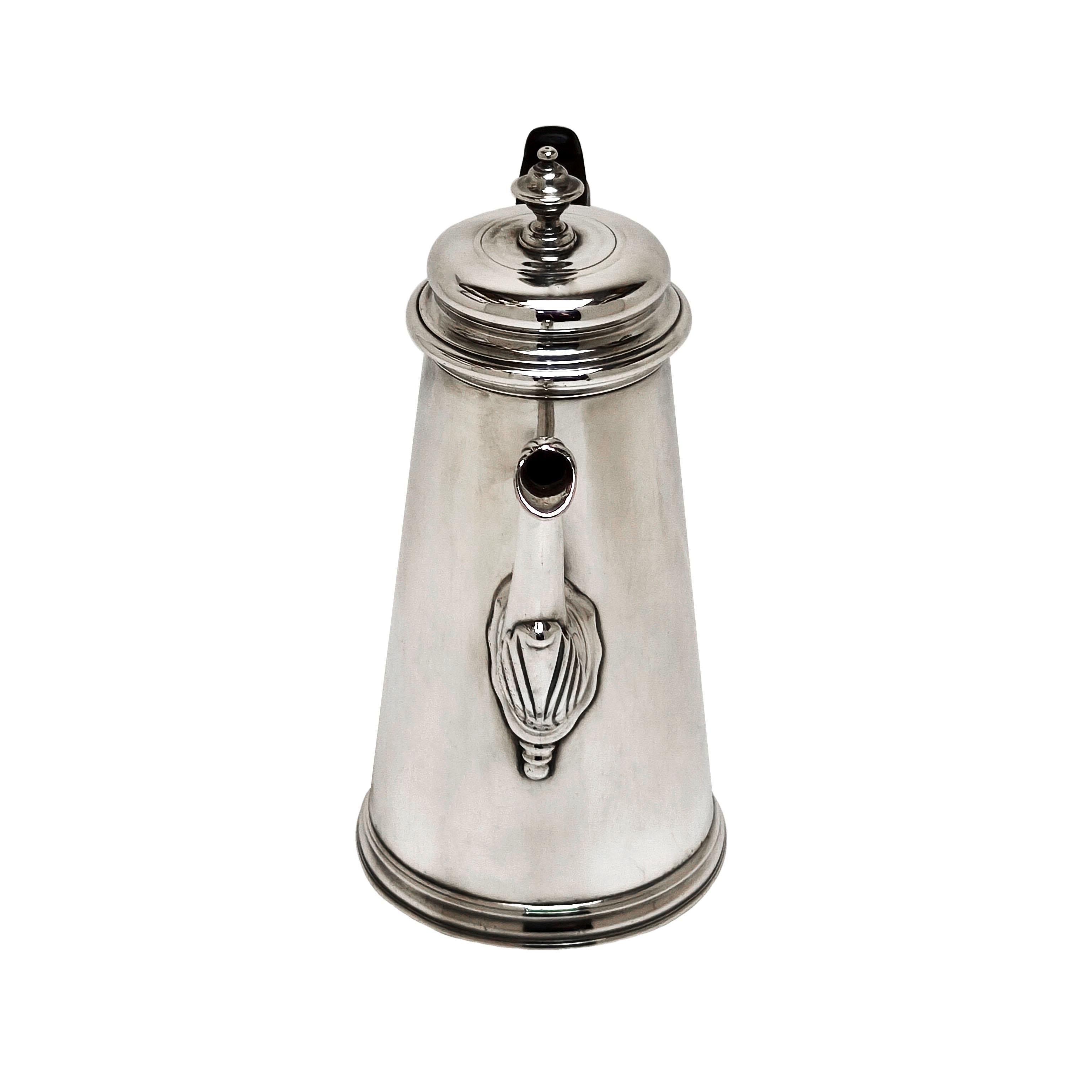 Rare Antique George II Sterling Silver Bachelor Coffee Pot 1736 18th Century In Good Condition For Sale In London, GB