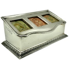 Rare Antique George V English Silver Three Compartment Stamp Box, 1916-1917