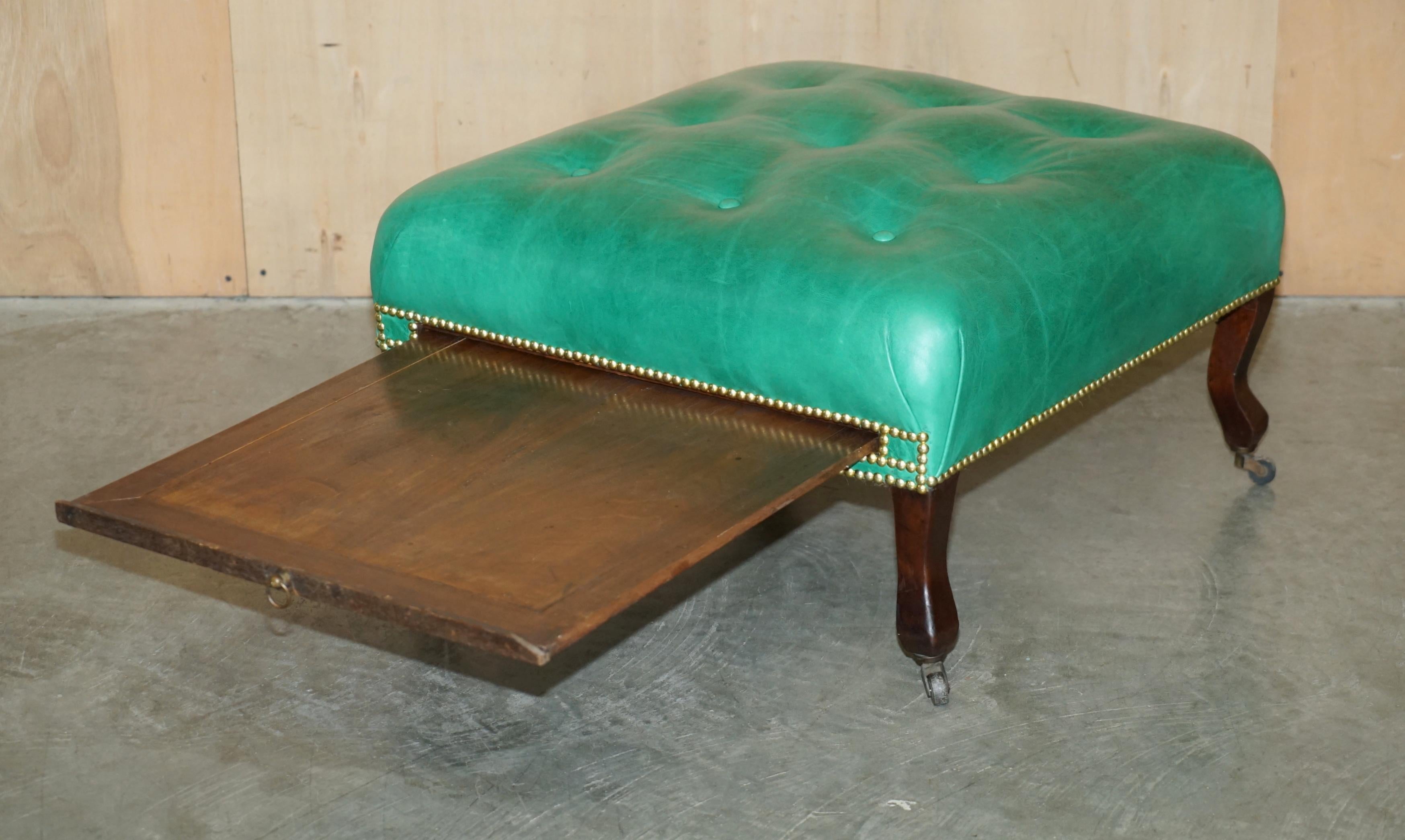 Royal House Antiques

Royal House Antiques is delighted to offer for sale this super rare, hand made in England circa 1780 Georgian footstool with unique Butlers slip serving tray which has been fully restored with Chesterfield tufted Green heritage