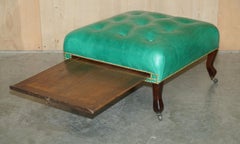 SELTENE ANTIQUE GEORGIAN 1760 CHESTERFIELD-LEDERFOOTSTOOL WiTH SLIP SERVING TRAY