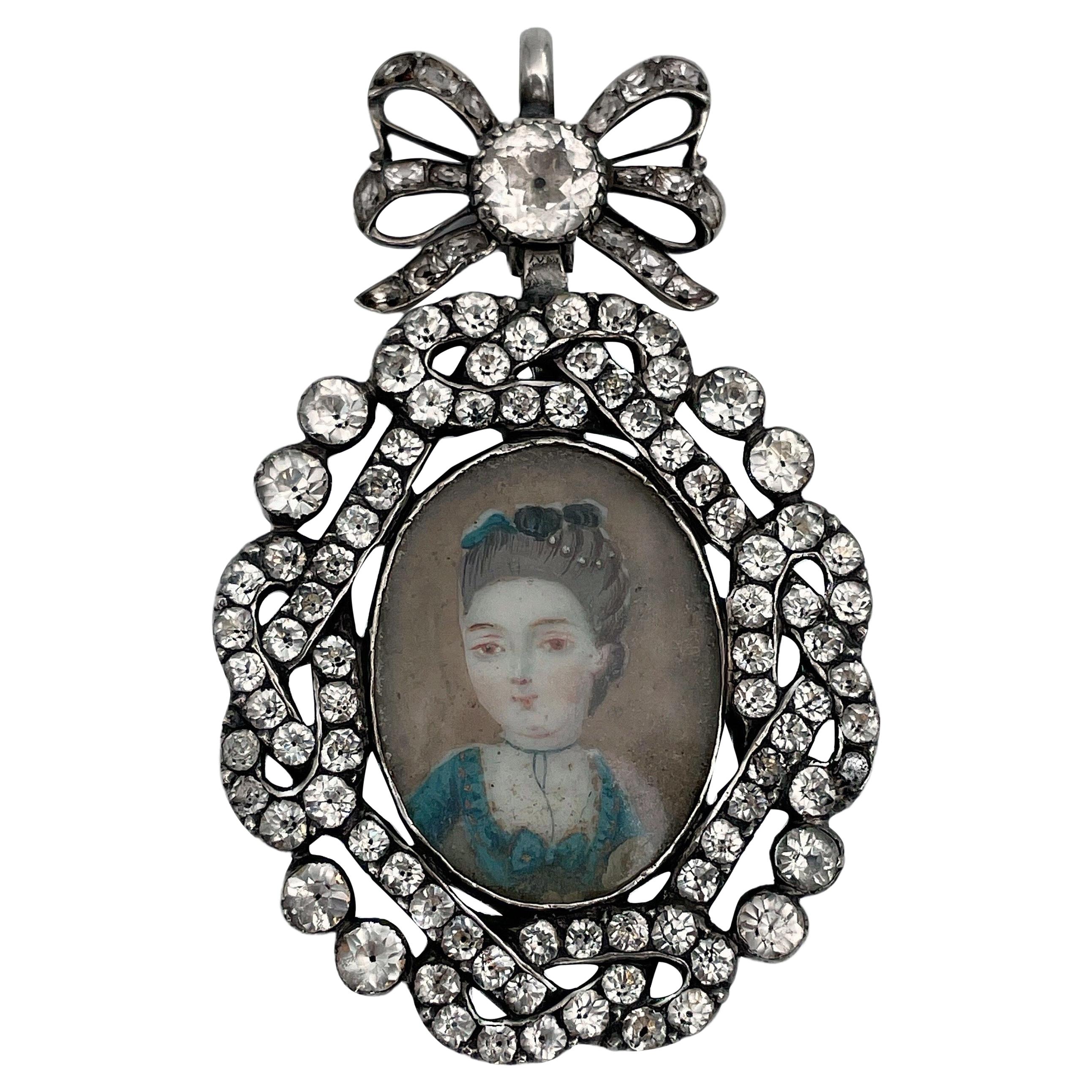 Antique Georgian 18th Century French Enamel Miniature Portrait Paste Pendant