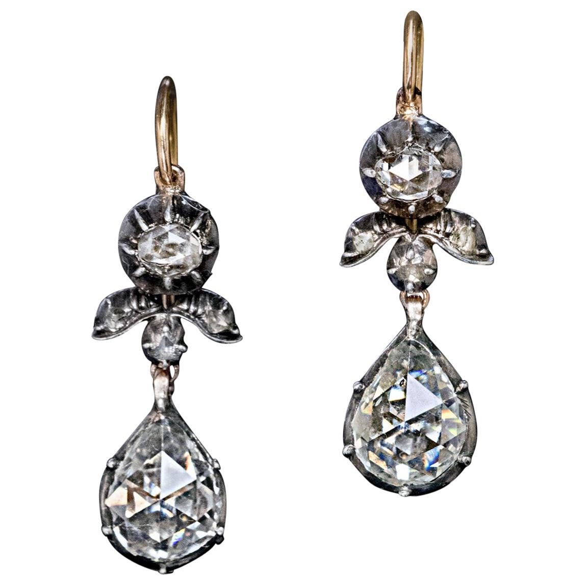 Rare Antique Georgian Era Rose Cut Diamond Earrings