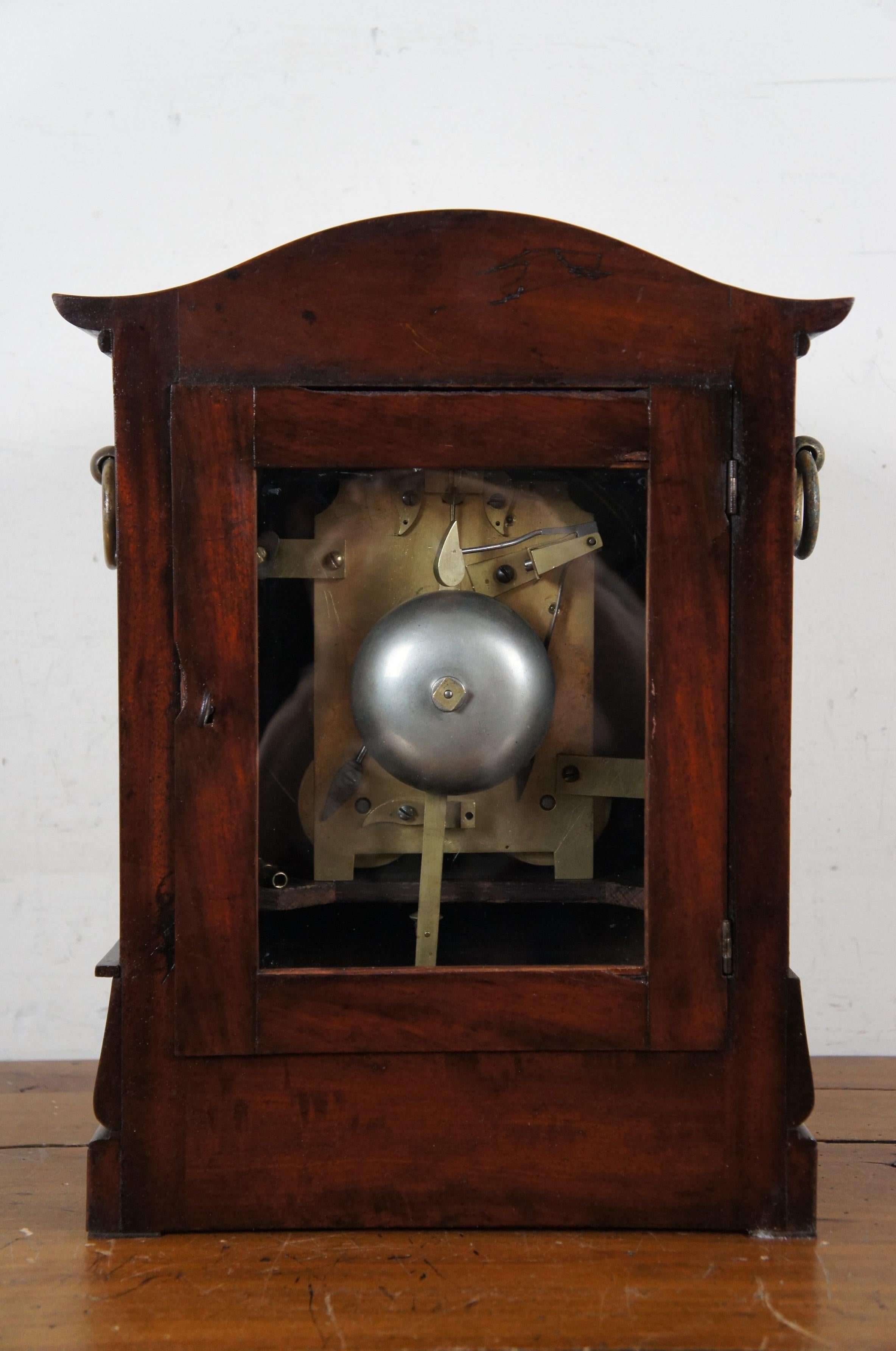 Enamel Rare Antique Georgian Flame Mahogany Twin Fusee Bracket Mantel Shelf Clock 16