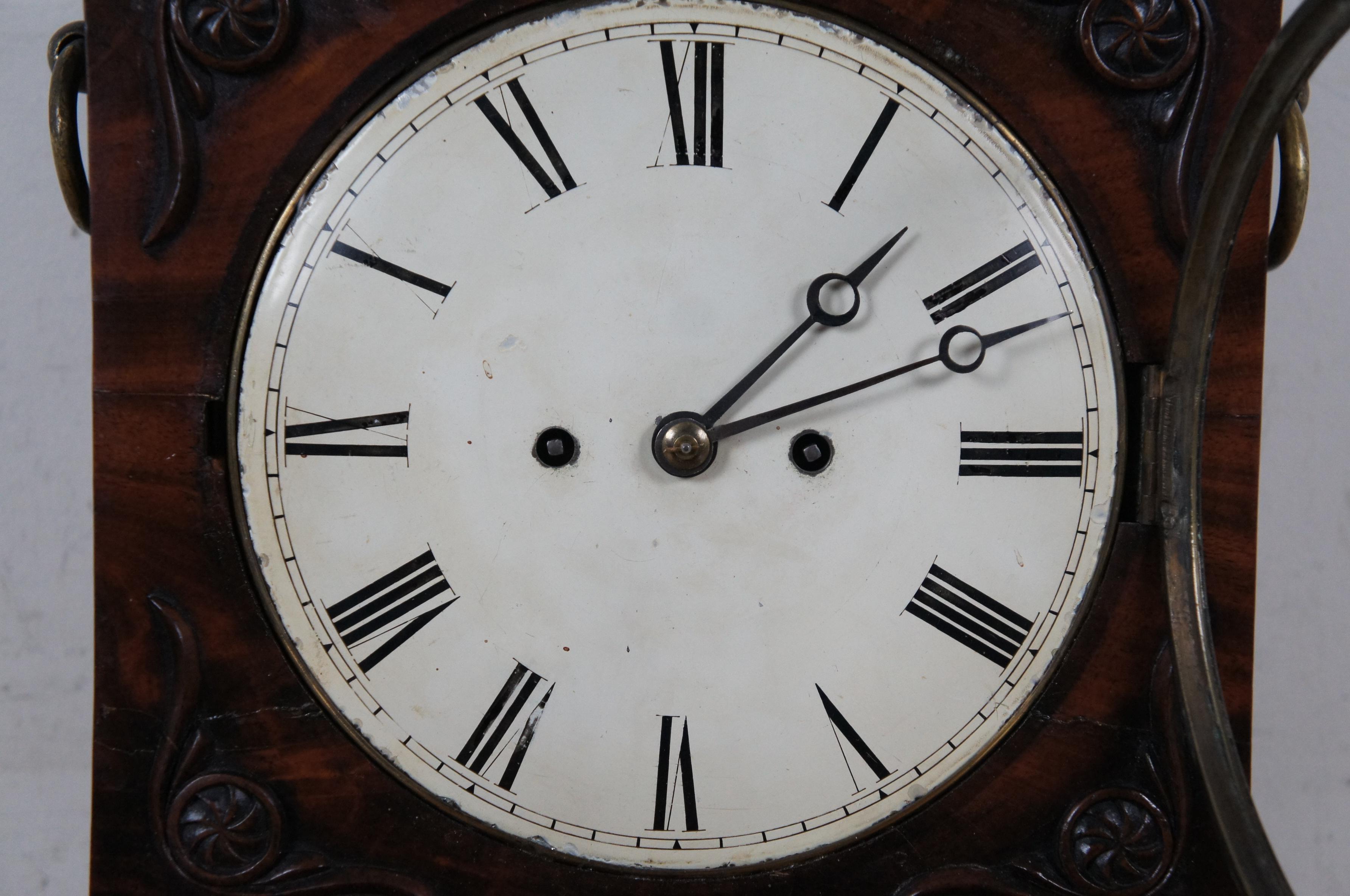 Rare Antique Georgian Flame Mahogany Twin Fusee Bracket Mantel Shelf Clock 16