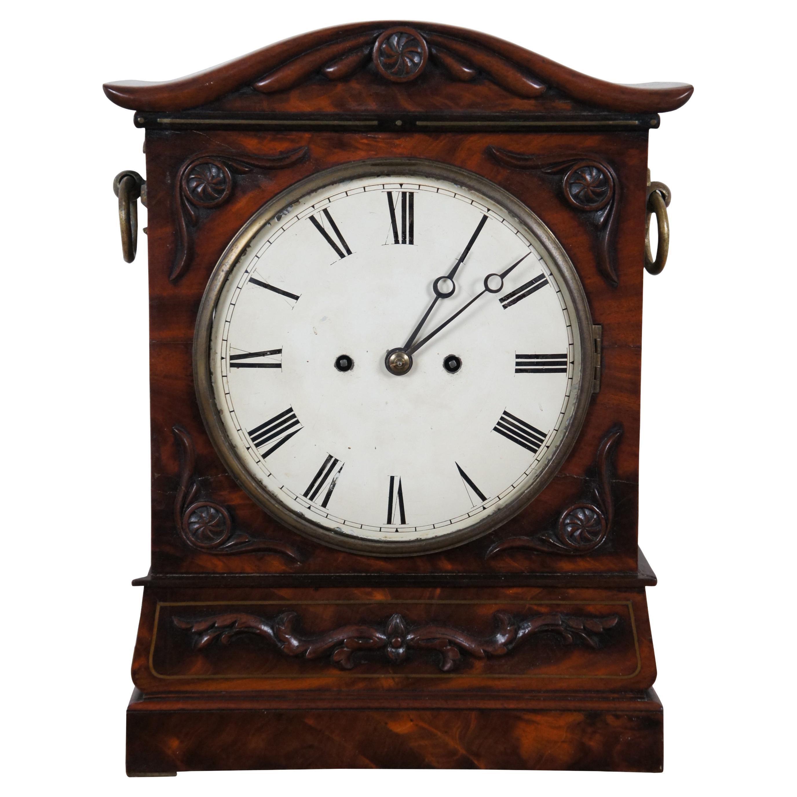 Raro Reloj Georgiano Antiguo de Caoba con Ménsula de Doble Fusee 16"
