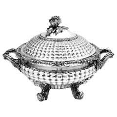 Rare Antique Georgian Sterling Silver Soup Tureen Quilted Pattern, 1827
