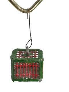 Rare Antique German Bird Cage Pewter Christmas Ornament, 1900s