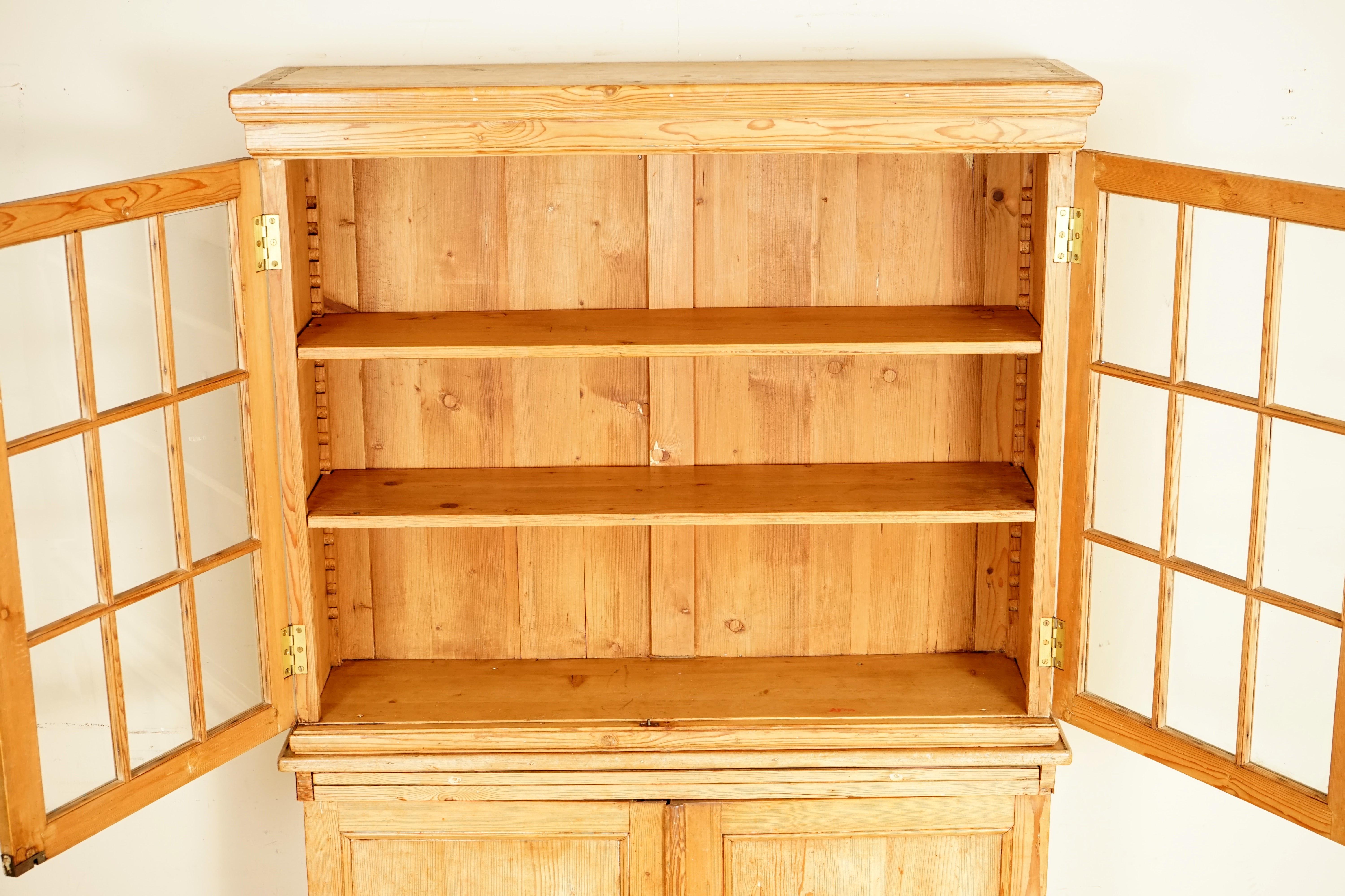 Rare Antique German Pine Kitchen Cabinet with Adjustable Shelves 1