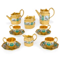 Rare Antique German Porcelain Tea Coffee Set Hand Painted Gilt KPM Berlin