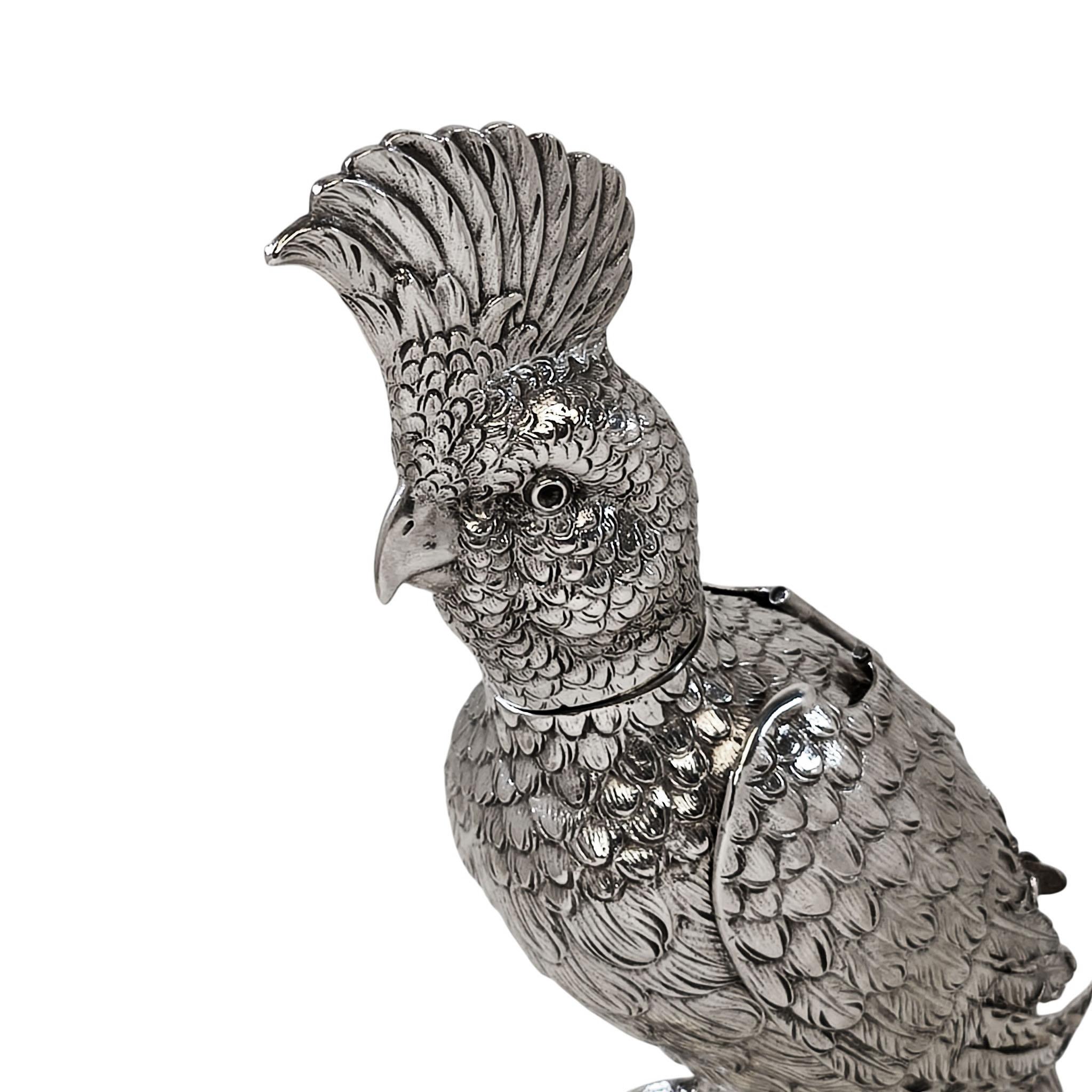 Raro esemplare antico di uccello cacatua in argento massiccio tedesco del 1890 ca. in vendita 1