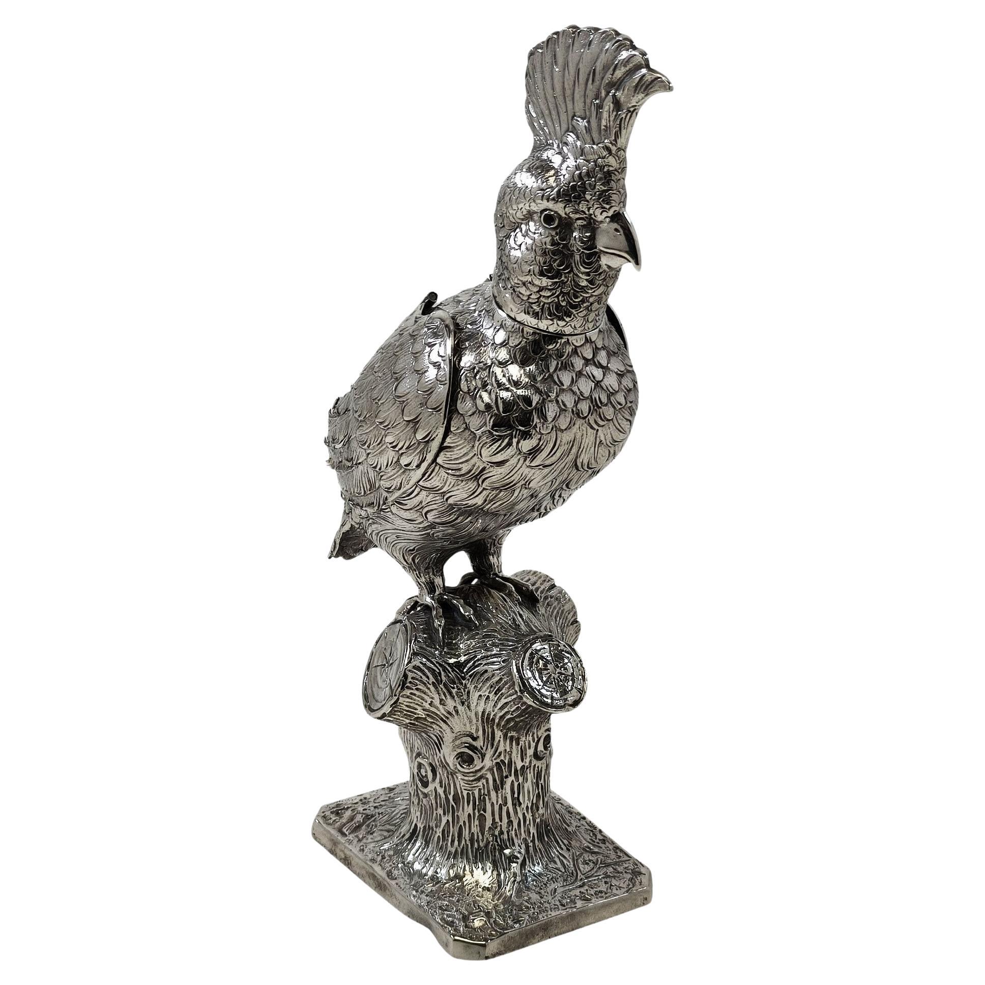 Rare Antique German Solid Silver Model Cockatoo Bird Figurine c. 1890