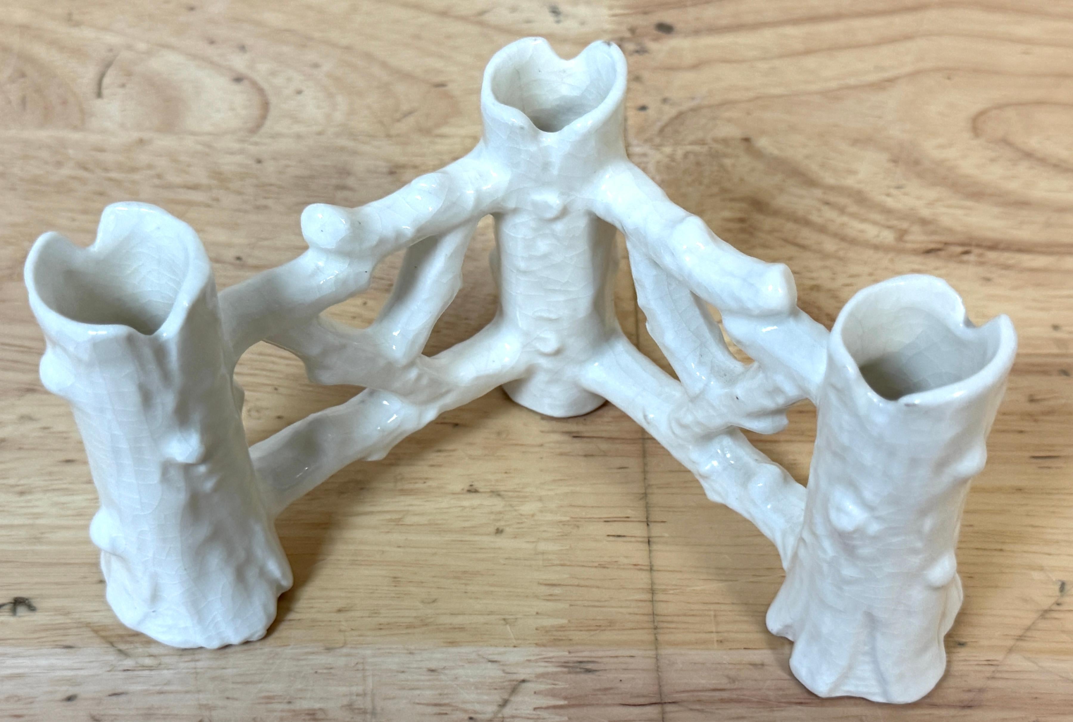 Raro centrotavola modulare antico tedesco in finto bois a 5 pezzi con vaso e candele in vendita 6