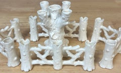 Rare Antique German White Faux Bois 5-Piece Modular Vase & Candle Centerpiece