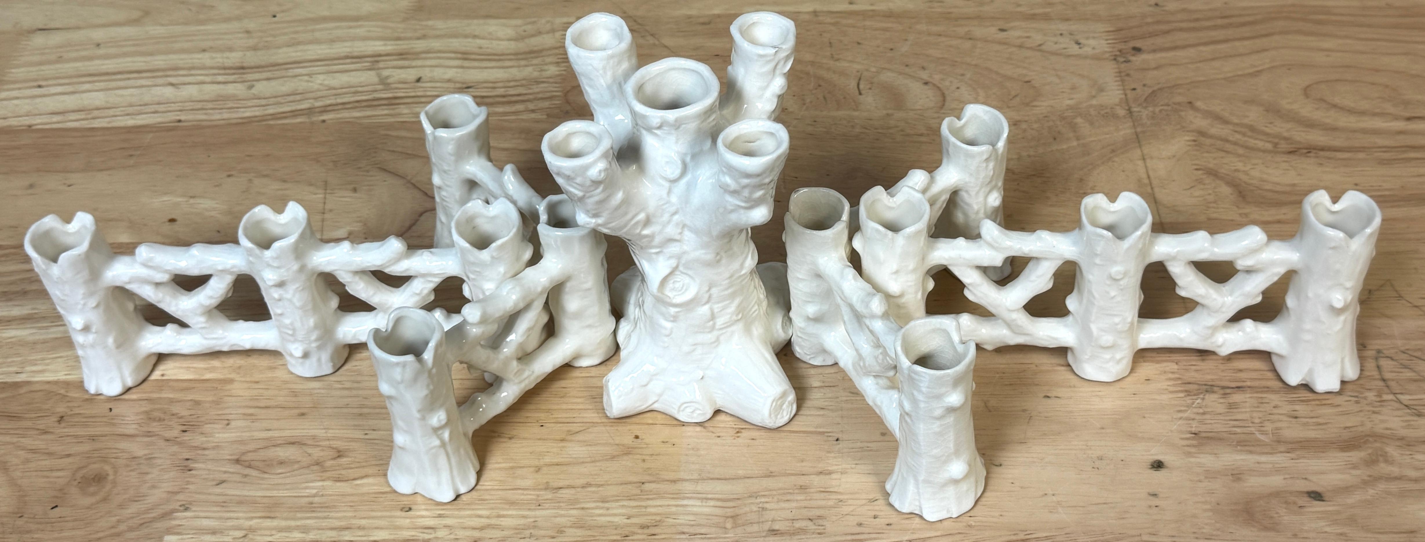 Raro centrotavola modulare antico tedesco in finto bois a 5 pezzi con vaso e candele in vendita 1