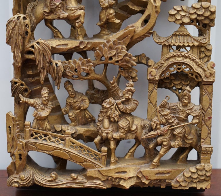 Rare Antique Giltwood HandCarved Chinese Panel, Late 19thEarly 20th