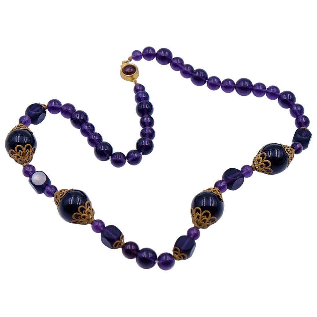Rare Antique Glass Amethyst Beads Necklace 1930
s